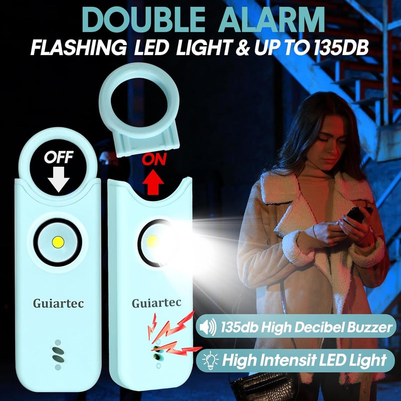 Guiartec Rechargeable Personal Safety Alarm for Women, 135 dB Loud Self Defense Keychain Siren with LED Strobe Light, Personal Emergency Security Safe Devices Key Chain Alarms for Women Kids Elderly (Aqua) - Image 2